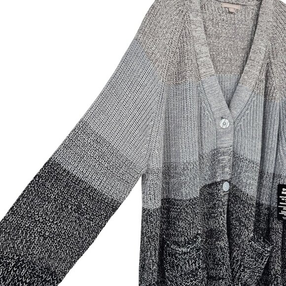 Woman Within Gray Gradient Cardigan Sweater 5X Relaxed Neutral Chunky Knit NWT - Picture 10 of 12
